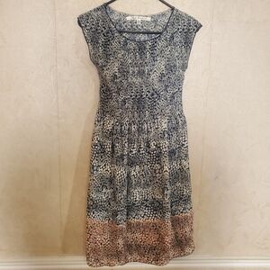 Max Studio Blue and Pink Patteren Midi Dress